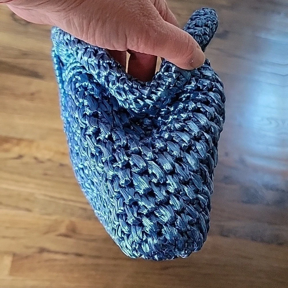 Raffia Blue Handmade Croshet Knitted Evening Pouch Clutch Bag Made in Japan